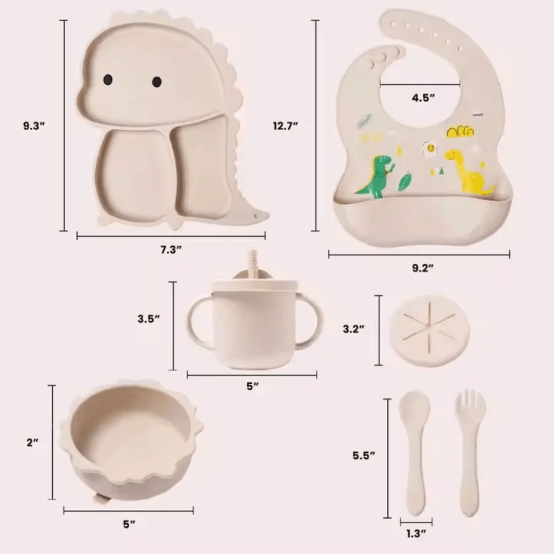 DinoDelight™ – Silikon-Geschirrset für Kinder ab 3+ – Fördert Sicheres und Spaßiges Essen