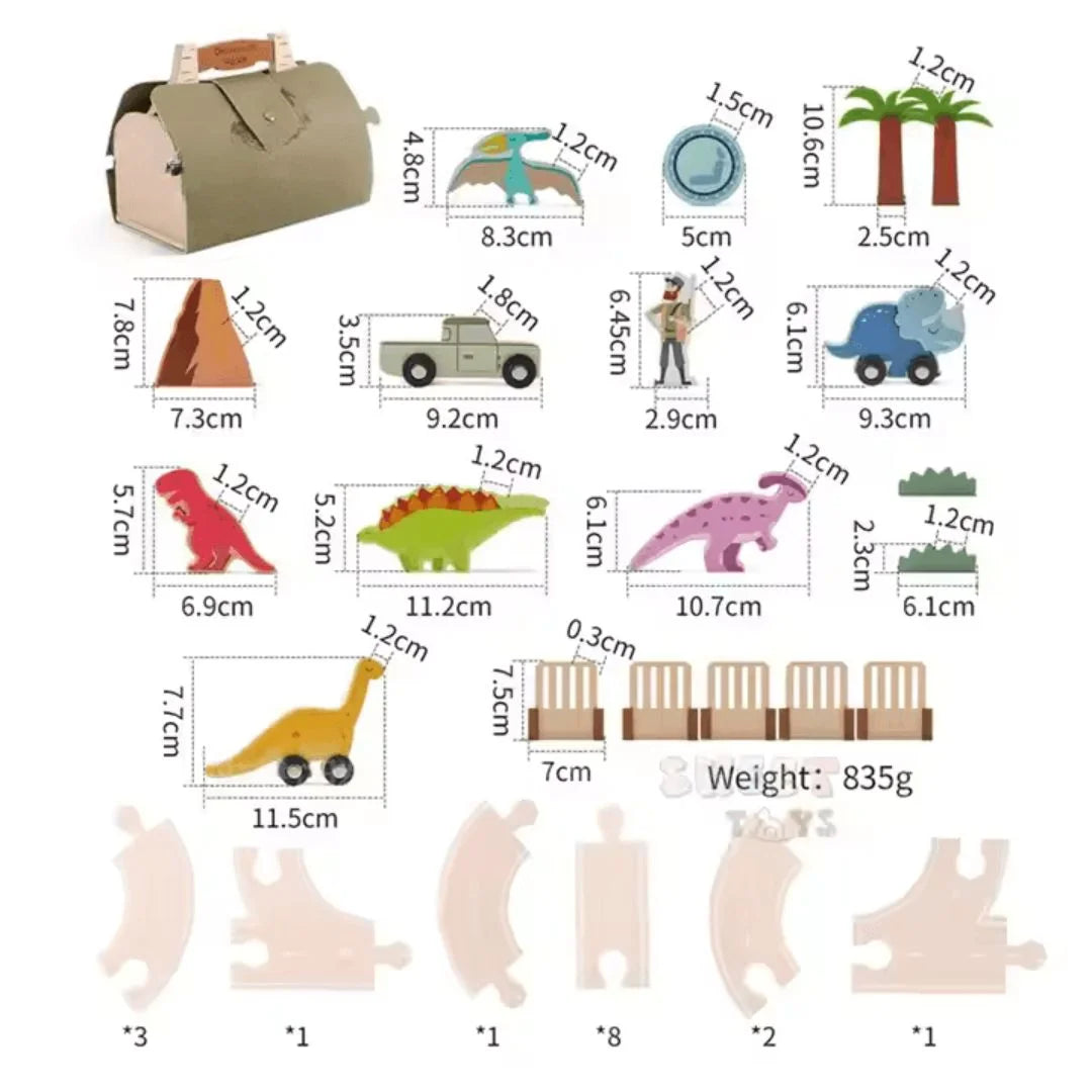 DinoQuest™ – Holz-Dinosaurierpark-Set für Kinder ab 3+ – Fördert Fantasievolles Spielen