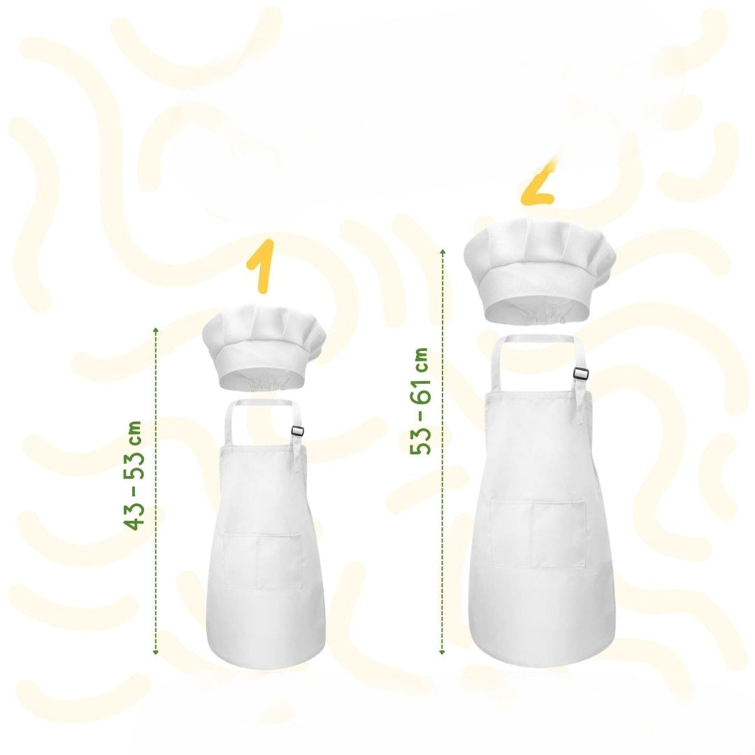 MiniMasterChef- Schattige schwarz-weiße Schürzen mit Kochmützen