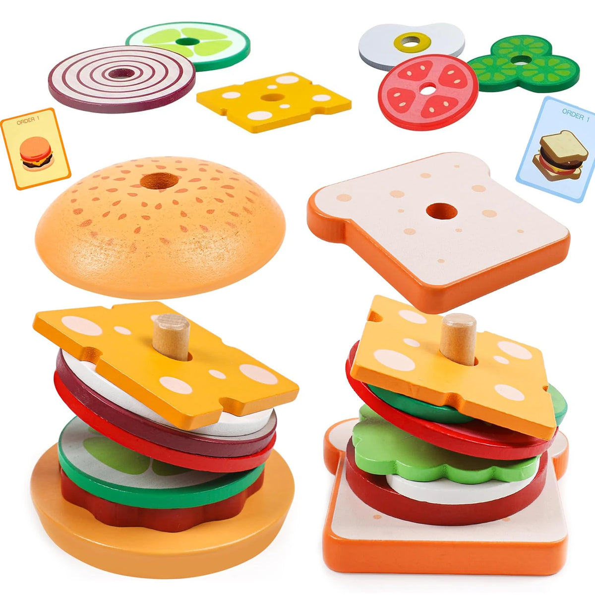 StackandSnack – Holz-Sandwich-Stapelspiel für Kinder ab 3 Jahren – Fördert Kreativität