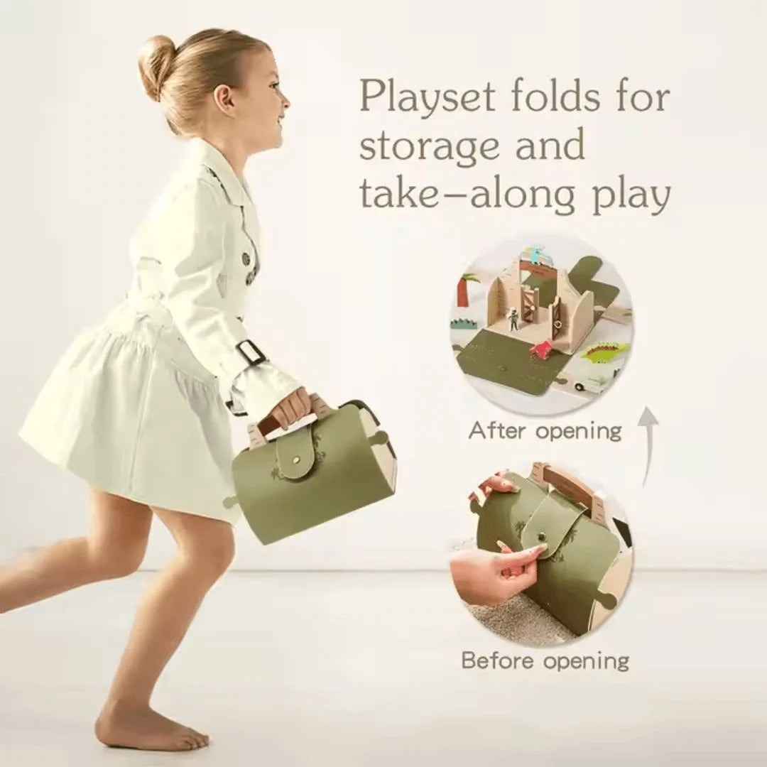 DinoQuest™ – Holz-Dinosaurierpark-Set für Kinder ab 3+ – Fördert Fantasievolles Spielen