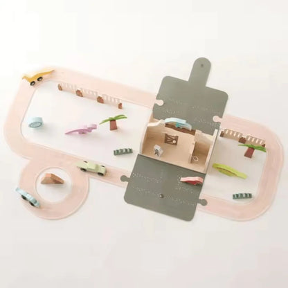 DinoQuest™ – Holz-Dinosaurierpark-Set für Kinder ab 3+ – Fördert Fantasievolles Spielen