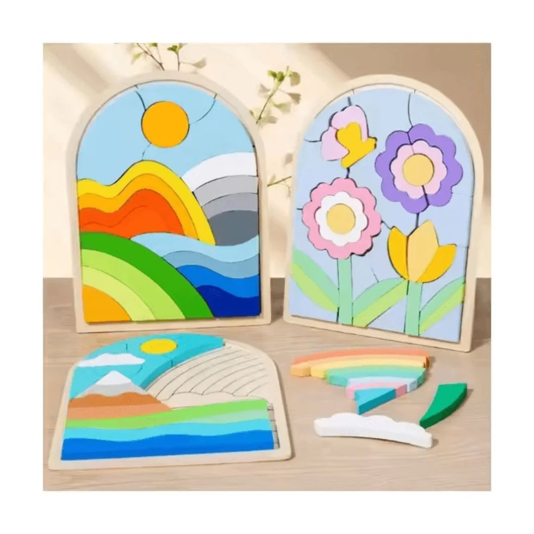 RainbowNest™ – Holzpuzzleblöcke für Kinder ab 3+ – Fördert Kreativität