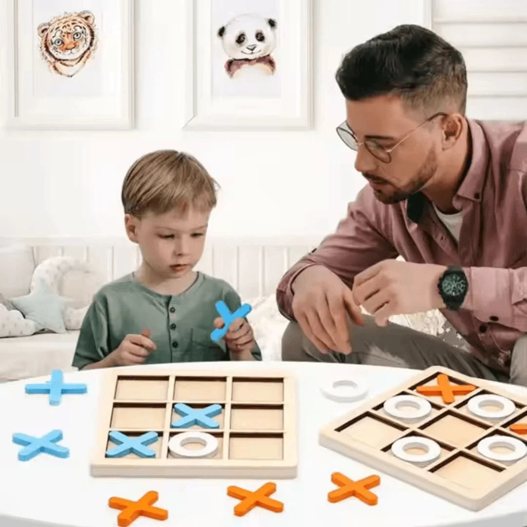 WoodPlay™ – Holz-Tic-Tac-Toe-Spiel für Kinder ab 3+ – Fördert Strategisches Denken