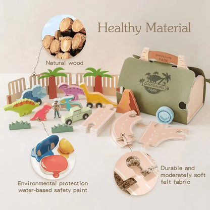 DinoQuest™ – Holz-Dinosaurierpark-Set für Kinder ab 3+ – Fördert Fantasievolles Spielen