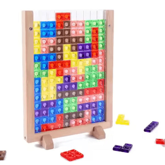 PuzzleNest™ – 3D Holz-Tetris-Puzzlebrett für Kinder ab 3+ – Fördert Räumliche Fähigkeiten