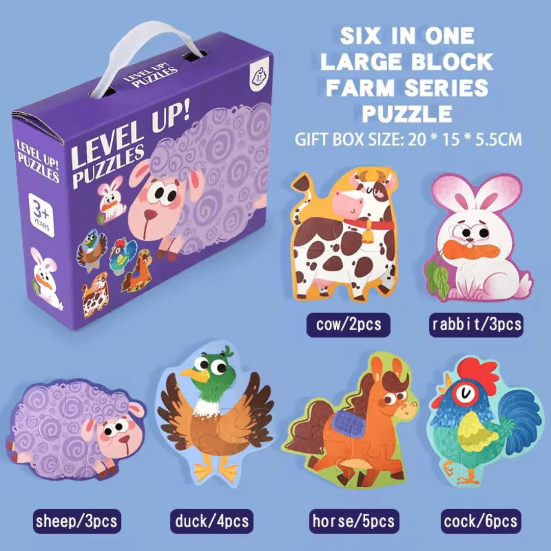 WoodyCraft™ – 6-in-1 Puzzle für Kinder ab 3+ – Fördert Feinmotorik