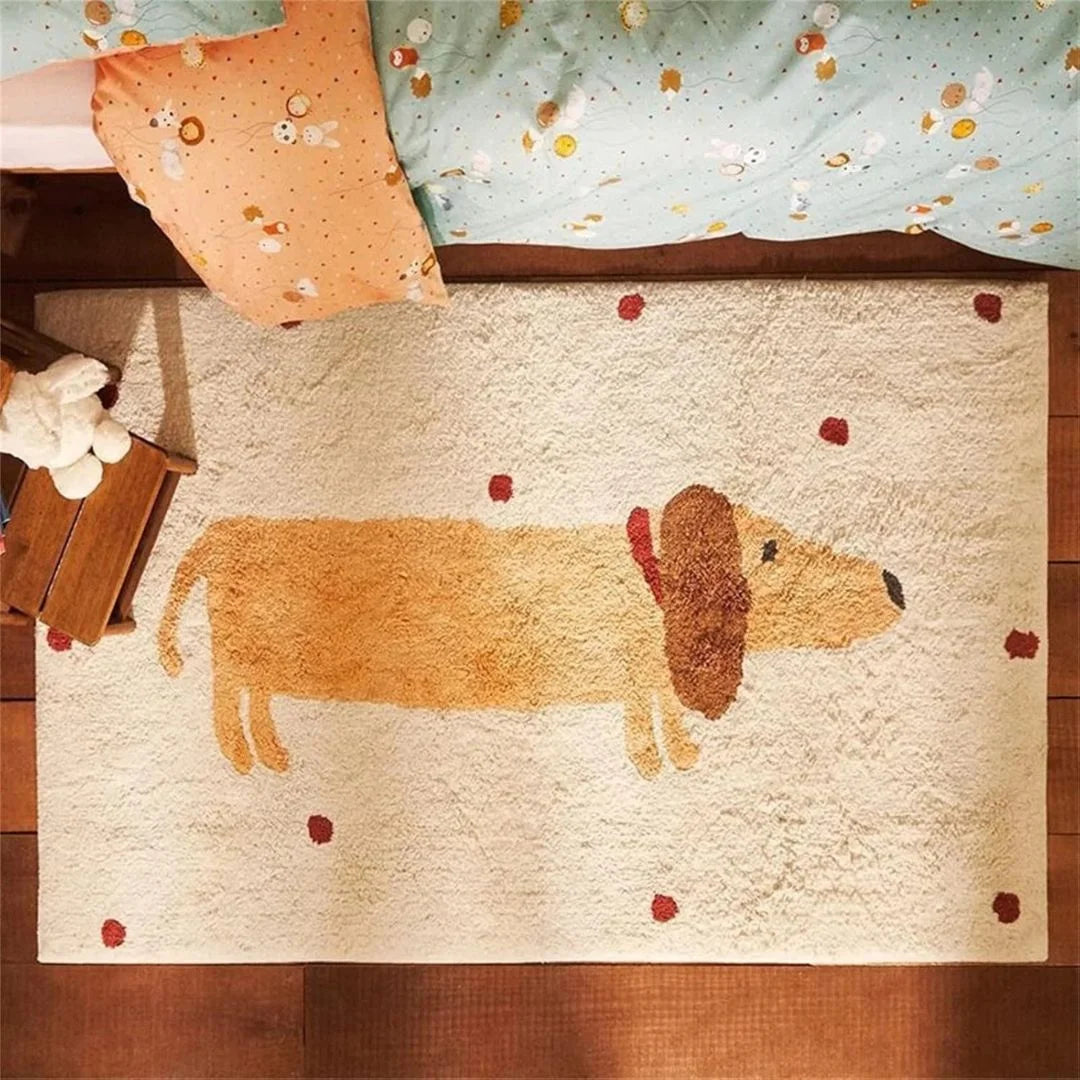 HoundHaven Mat – Kuscheliger Rutschfester Kinderteppich mit Dackelmotiv