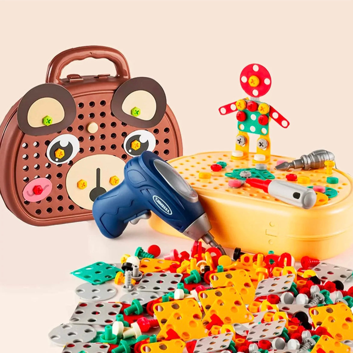 PuzzleCraft - STEM Building Toy Set mit Bohrer & Schrauben - Kreativer Puzzle-Bausatz - Für Kinder ab 3 Jahren