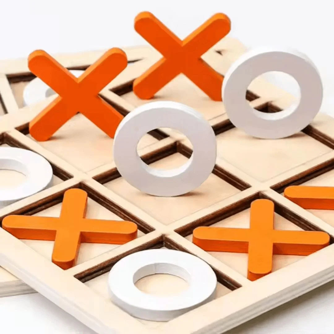WoodPlay™ – Holz-Tic-Tac-Toe-Spiel für Kinder ab 3+ – Fördert Strategisches Denken