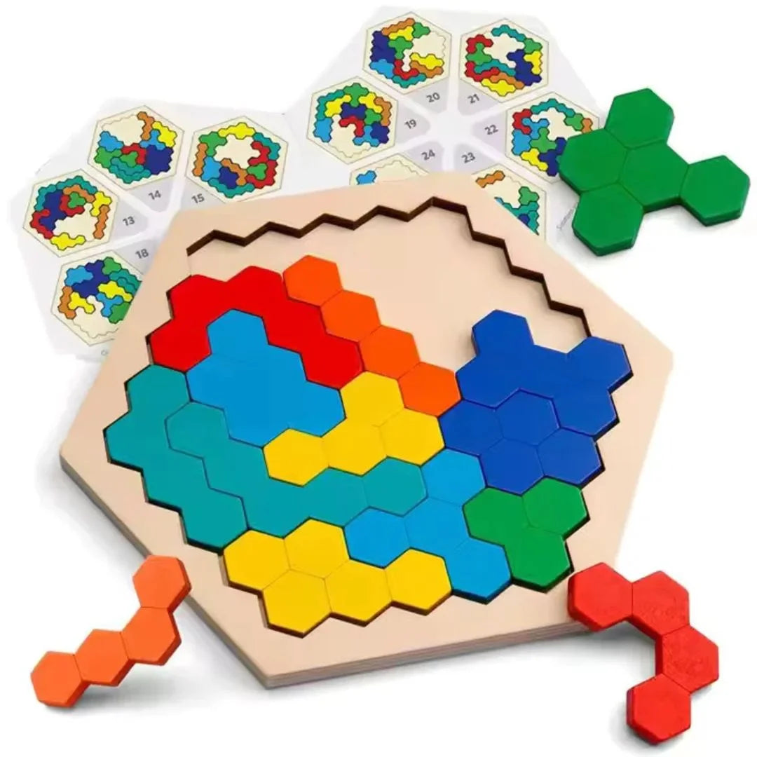 HexoCraft™ – Holz Sechseck-Puzzle für Kinder ab 4 Jahren