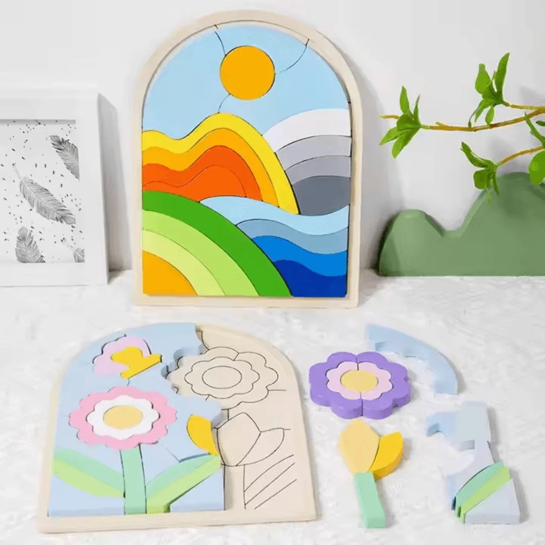 RainbowNest™ – Holzpuzzleblöcke für Kinder ab 3+ – Fördert Kreativität