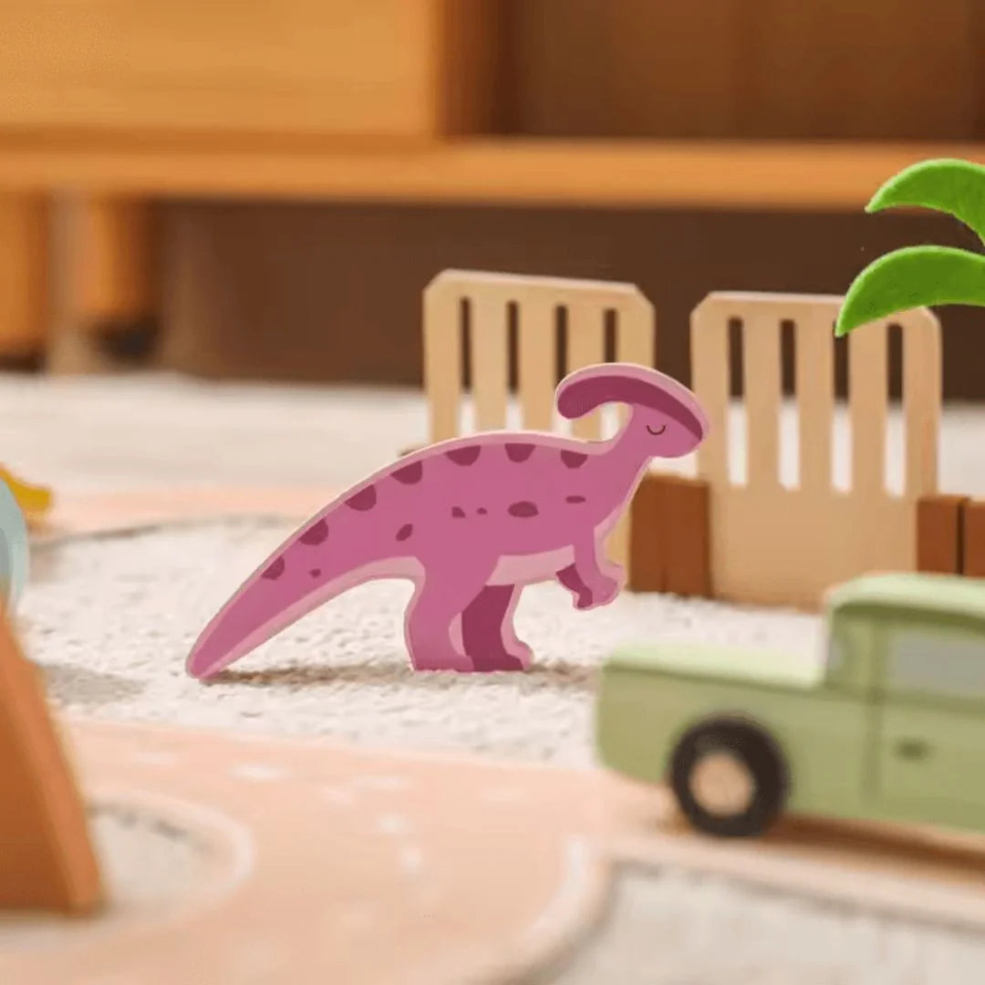 DinoQuest™ – Holz-Dinosaurierpark-Set für Kinder ab 3+ – Fördert Fantasievolles Spielen