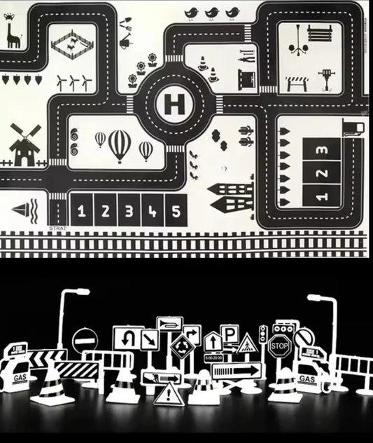 ZoomTown™ – Faltbare Auto-Abenteuer-Spielmatte-Set mit Spielzeugfahrzeugen – Ab 3 Jahren