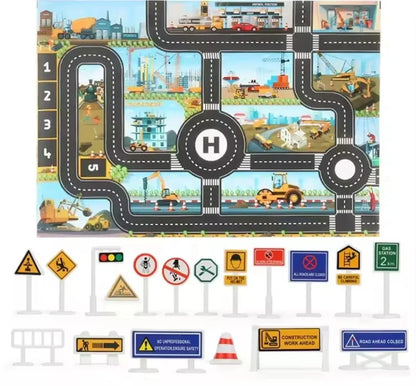 ZoomTown™ – Faltbare Auto-Abenteuer-Spielmatte-Set mit Spielzeugfahrzeugen – Ab 3 Jahren