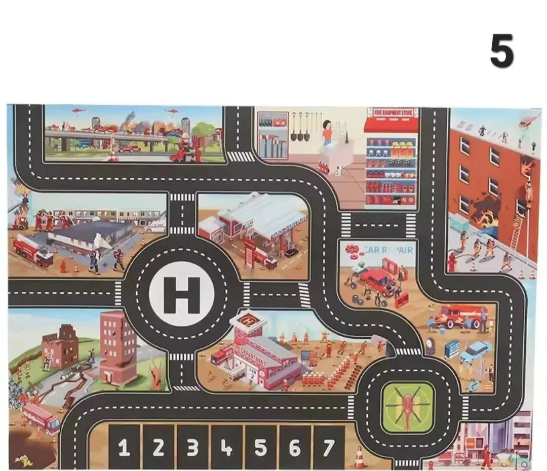 ZoomTown™ – Faltbare Auto-Abenteuer-Spielmatte-Set mit Spielzeugfahrzeugen – Ab 3 Jahren