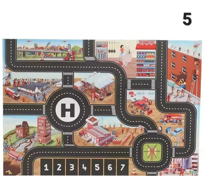 ZoomTown™ – Faltbare Auto-Abenteuer-Spielmatte-Set mit Spielzeugfahrzeugen – Ab 3 Jahren