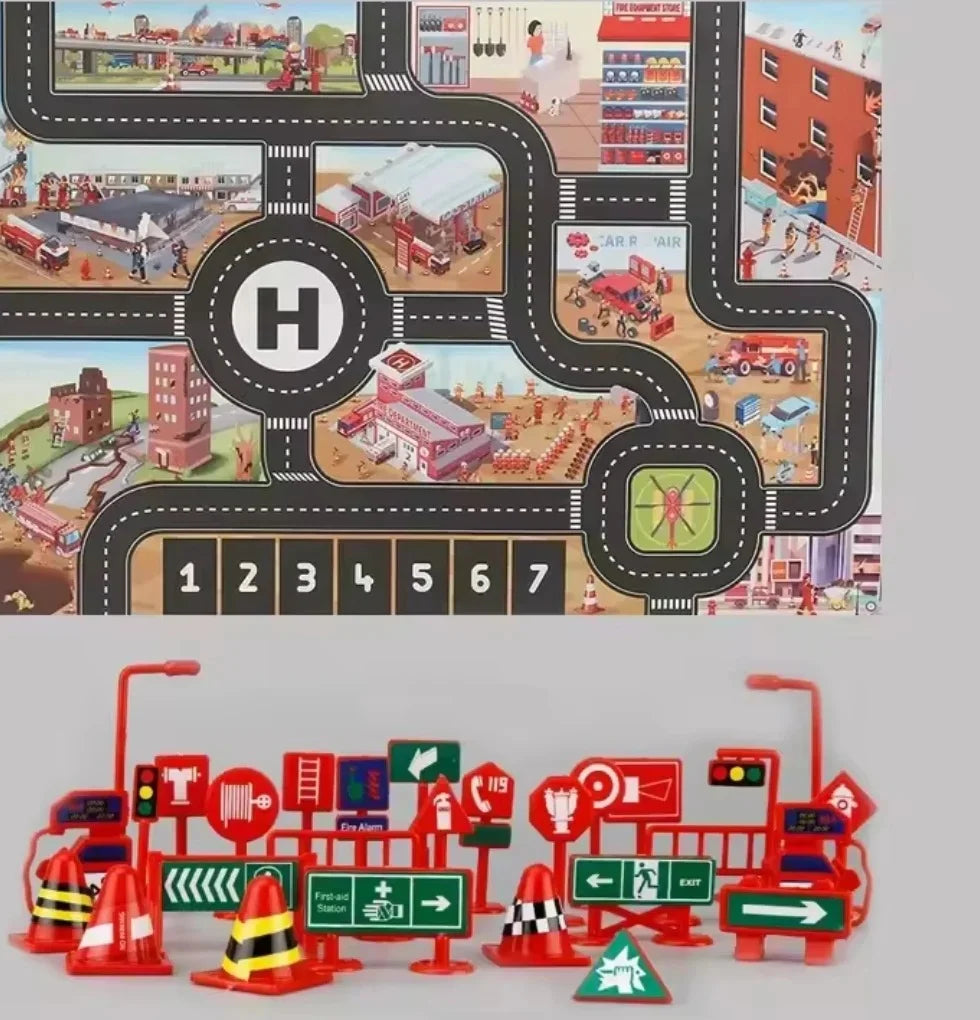 ZoomTown™ – Faltbare Auto-Abenteuer-Spielmatte-Set mit Spielzeugfahrzeugen – Ab 3 Jahren