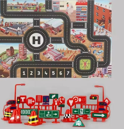 ZoomTown™ – Faltbare Auto-Abenteuer-Spielmatte-Set mit Spielzeugfahrzeugen – Ab 3 Jahren