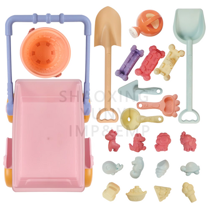 SandRoller Strandwagen Sandspielzeug-Set mit Eimer, Schaufel und Formen – Ab 3 Jahren