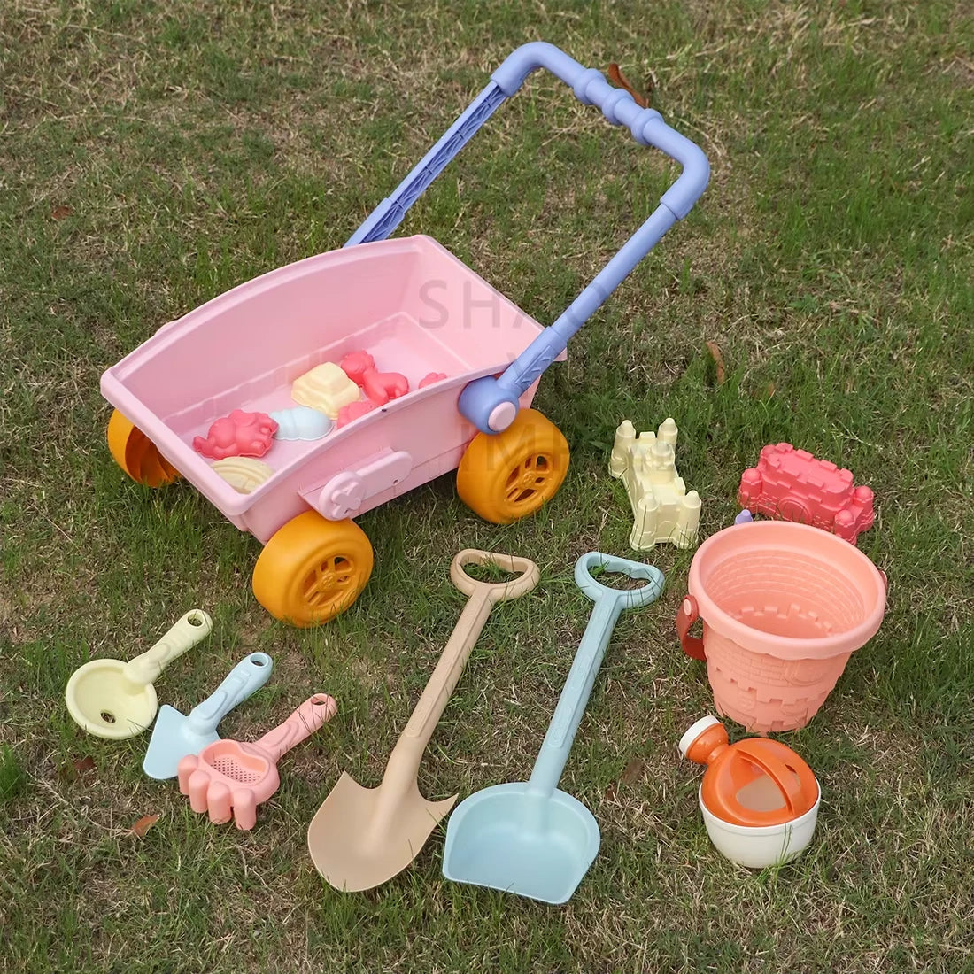 SandRoller Strandwagen Sandspielzeug-Set mit Eimer, Schaufel und Formen – Ab 3 Jahren