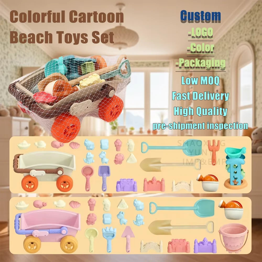 SandRoller Strandwagen Sandspielzeug-Set mit Eimer, Schaufel und Formen – Ab 3 Jahren