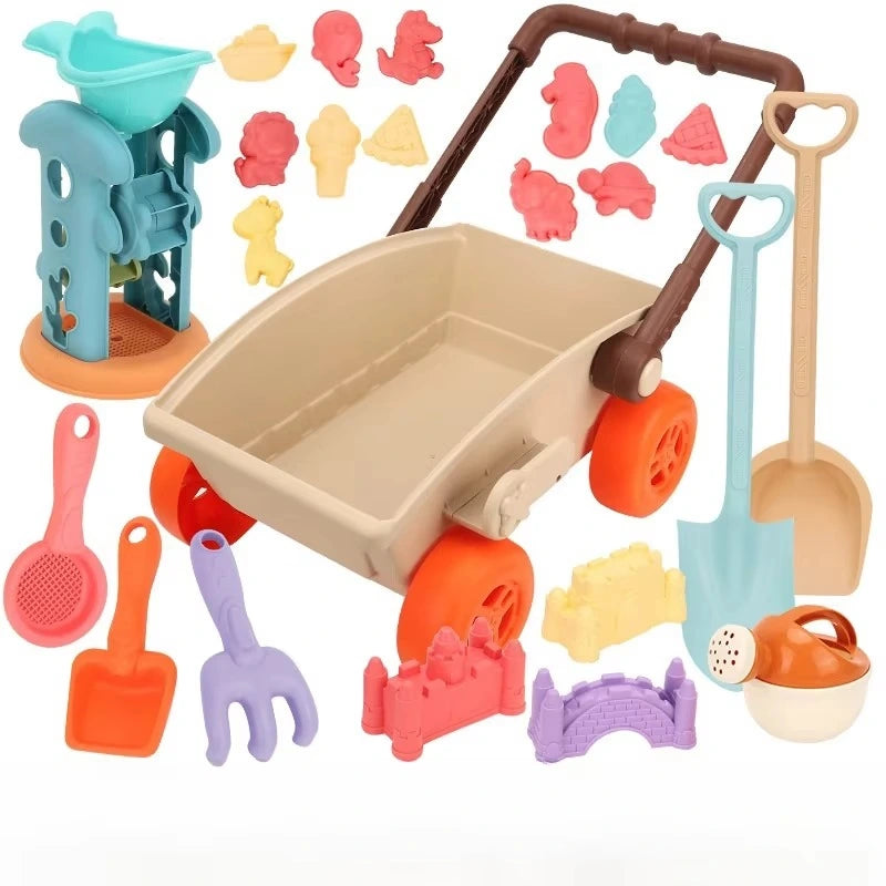 SandRoller Strandwagen Sandspielzeug-Set mit Eimer, Schaufel und Formen – Ab 3 Jahren