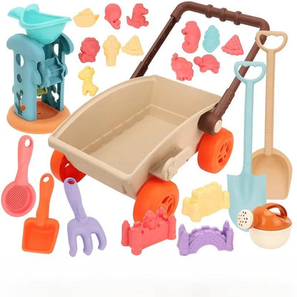 SandRoller Strandwagen Sandspielzeug-Set mit Eimer, Schaufel und Formen – Ab 3 Jahren