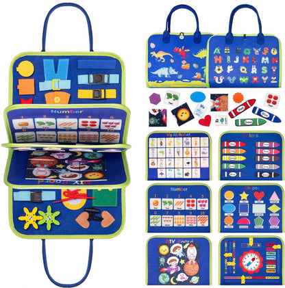 LittleExplorer - Soft Sensory Activity Book mit Reißverschlüssen, Knöpfen und Filzseiten - faltbares Montessori-Spielzeug - für Kinder ab 3 Jahren