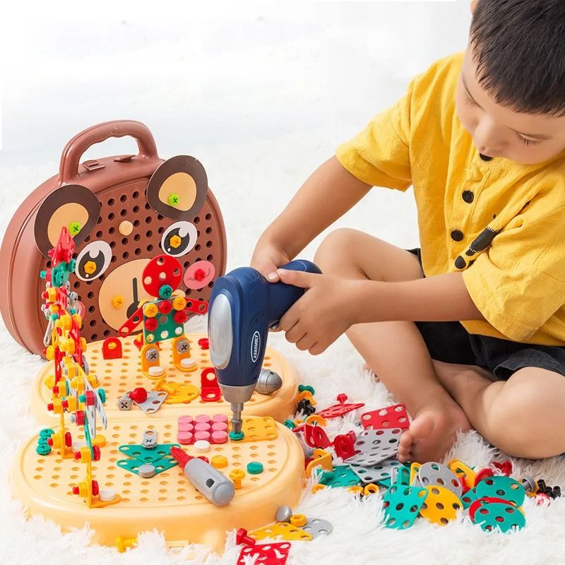 PuzzleCraft - STEM Building Toy Set mit Bohrer & Schrauben - Kreativer Puzzle-Bausatz - Für Kinder ab 3 Jahren