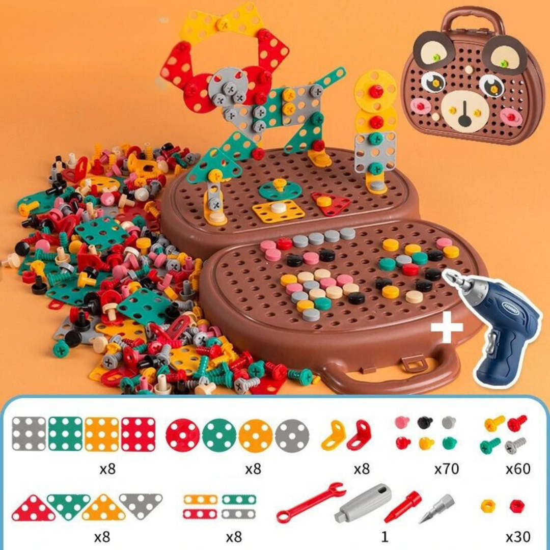 PuzzleCraft - STEM Building Toy Set mit Bohrer & Schrauben - Kreativer Puzzle-Bausatz - Für Kinder ab 3 Jahren