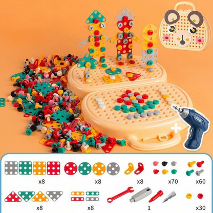 PuzzleCraft - STEM Building Toy Set mit Bohrer & Schrauben - Kreativer Puzzle-Bausatz - Für Kinder ab 3 Jahren