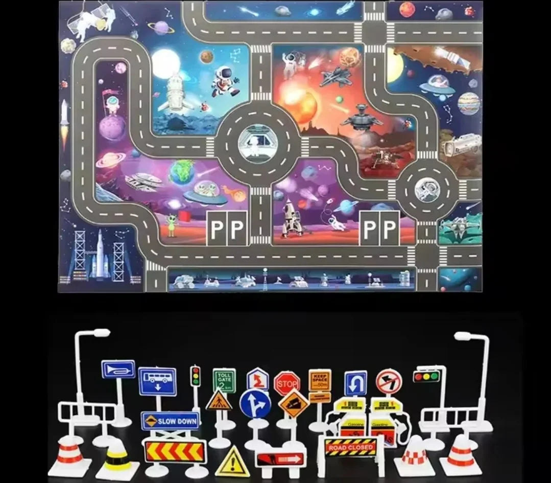 ZoomTown™ – Faltbare Auto-Abenteuer-Spielmatte-Set mit Spielzeugfahrzeugen – Ab 3 Jahren