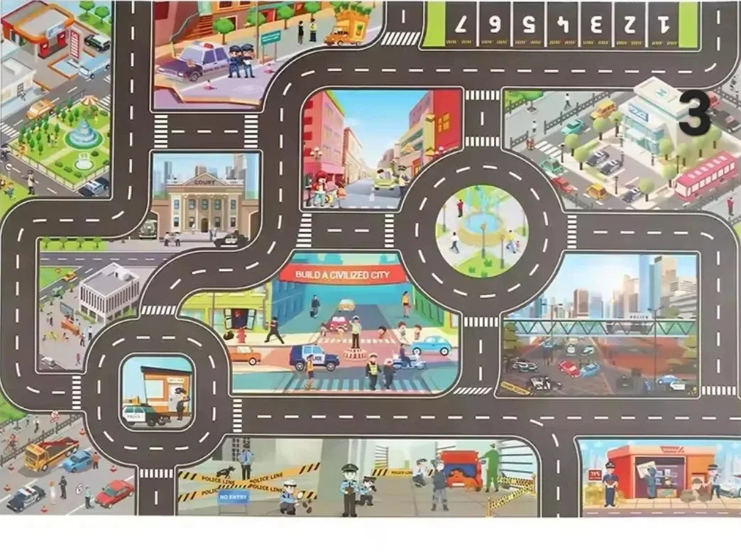 ZoomTown™ – Faltbare Auto-Abenteuer-Spielmatte-Set mit Spielzeugfahrzeugen – Ab 3 Jahren