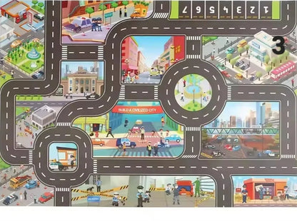 ZoomTown™ – Faltbare Auto-Abenteuer-Spielmatte-Set mit Spielzeugfahrzeugen – Ab 3 Jahren