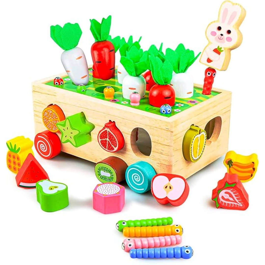 VeggieVans – Montessori Holzpuzzle-Wagen – Tier- & Formensortierer – Ab 3 Jahren