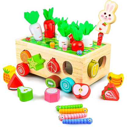 VeggieVans – Montessori Holzpuzzle-Wagen – Tier- & Formensortierer – Ab 3 Jahren