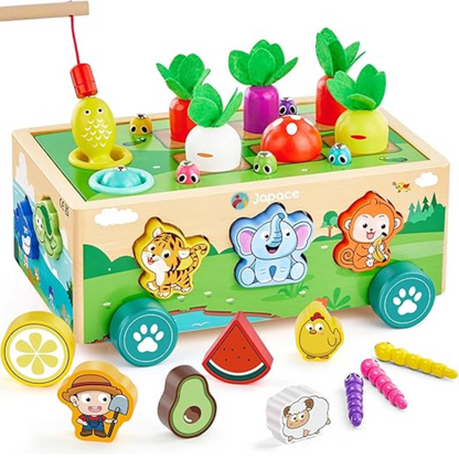 VeggieVans – Montessori Holzpuzzle-Wagen – Tier- & Formensortierer – Ab 3 Jahren