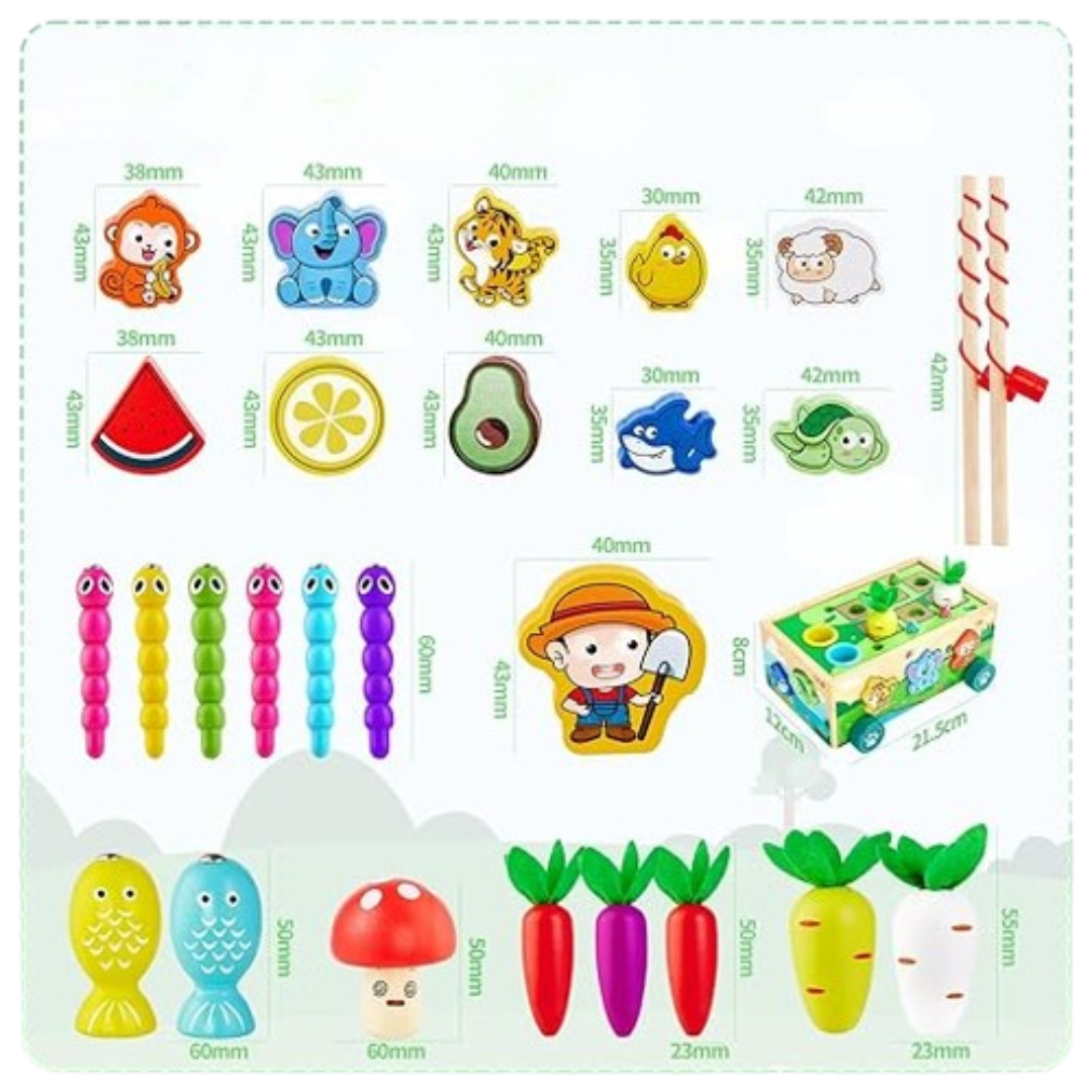 VeggieVans – Montessori Holzpuzzle-Wagen – Tier- & Formensortierer – Ab 3 Jahren