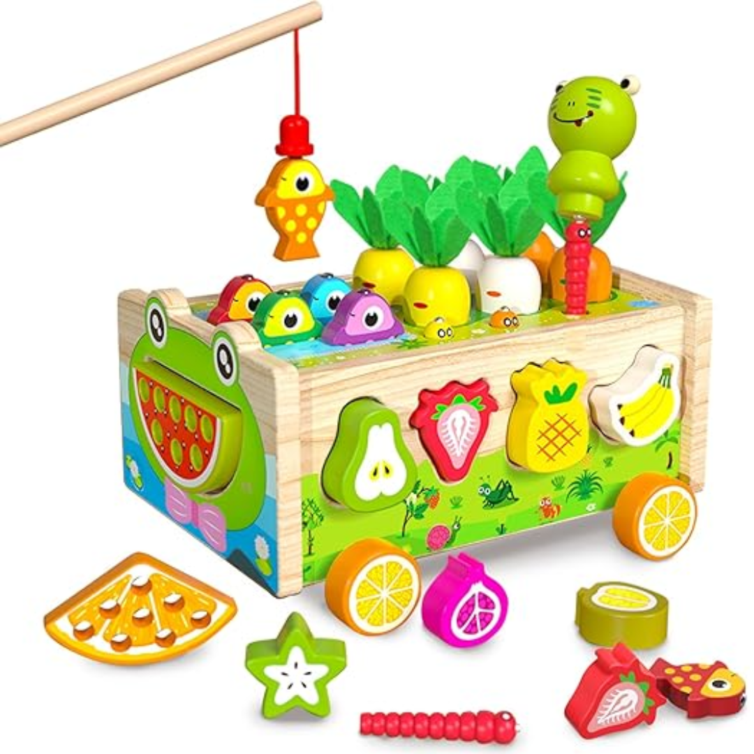 VeggieVans – Montessori Holzpuzzle-Wagen – Tier- & Formensortierer – Ab 3 Jahren