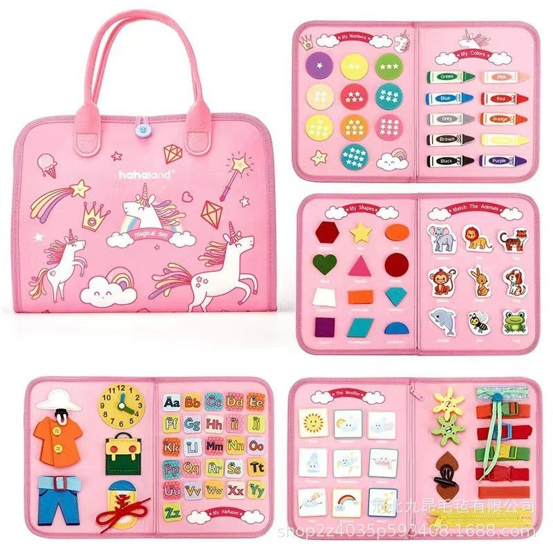 LittleExplorer - Soft Sensory Activity Book mit Reißverschlüssen, Knöpfen und Filzseiten - faltbares Montessori-Spielzeug - für Kinder ab 3 Jahren