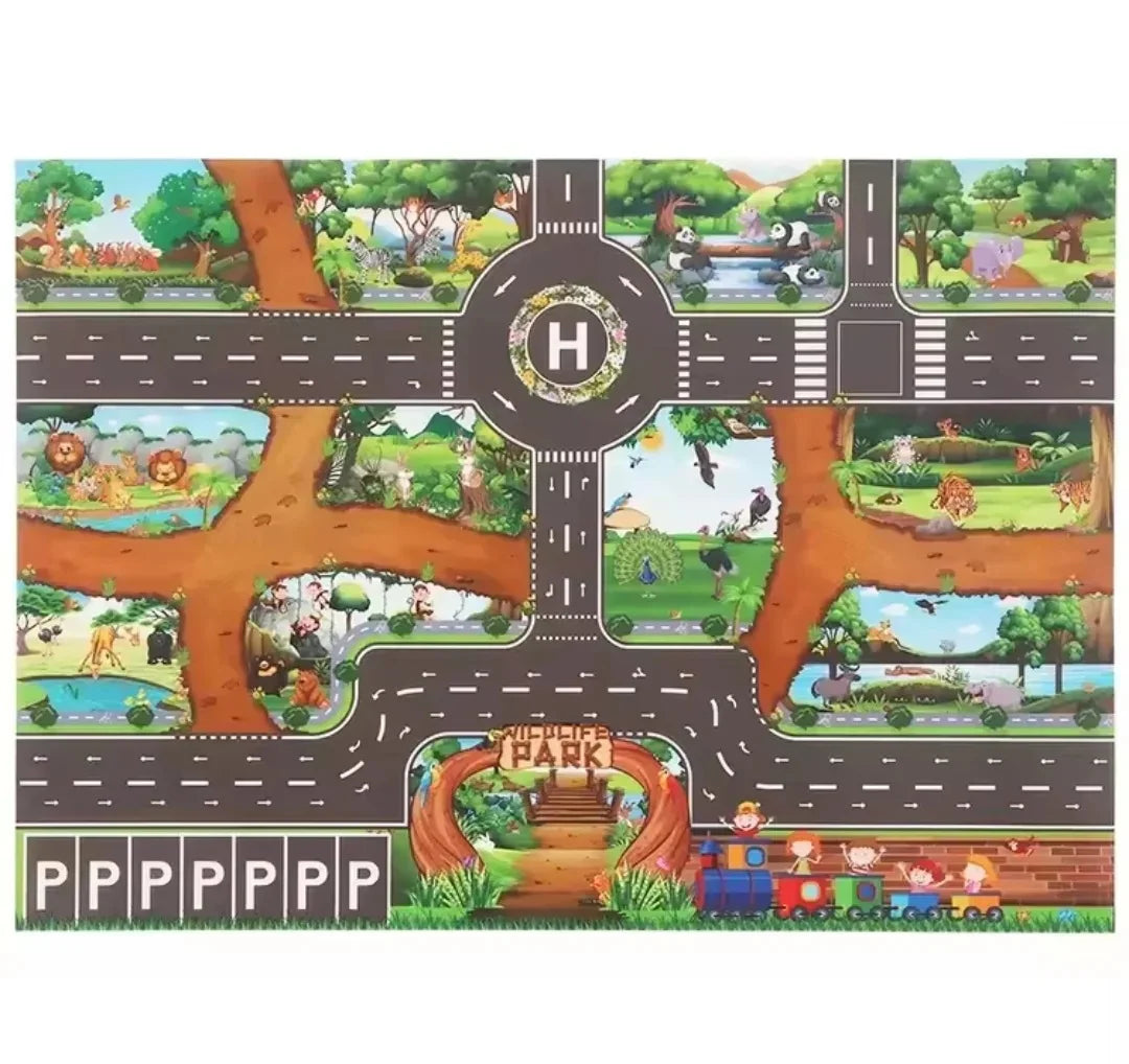 ZoomTown™ – Faltbare Auto-Abenteuer-Spielmatte-Set mit Spielzeugfahrzeugen – Ab 3 Jahren