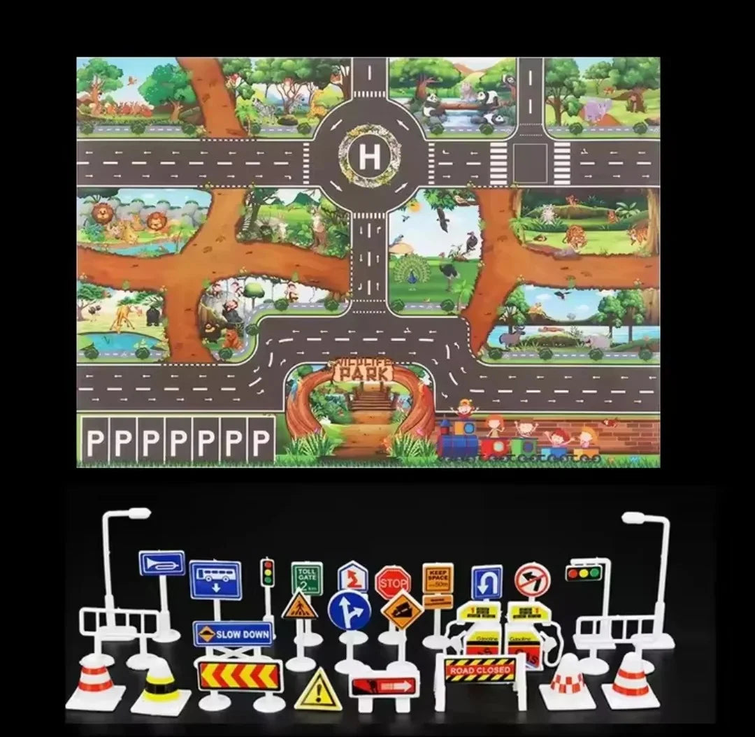 ZoomTown™ – Faltbare Auto-Abenteuer-Spielmatte-Set mit Spielzeugfahrzeugen – Ab 3 Jahren