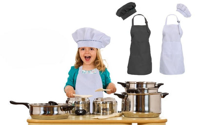 MiniMasterChef- Schattige schwarz-weiße Schürzen mit Kochmützen